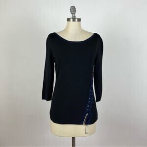 White House Black Market Black Tie Braid Blouse